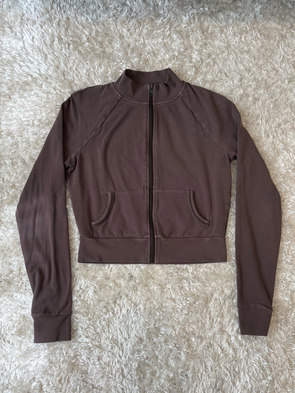 SKIMS Chocolate Brown Cropped Zip Bomber Jacket